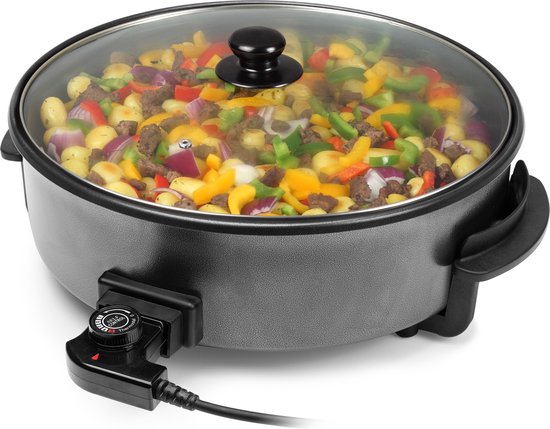 Tristar Hapjespan PZ-9145 - Elektrische Hapjespan met Deksel 40 cm - Snackpan XXL - Partypan met Anti-aanbaklaag en Regelbare Thermostaat - Maximaal 250 ⁰C - Zwart