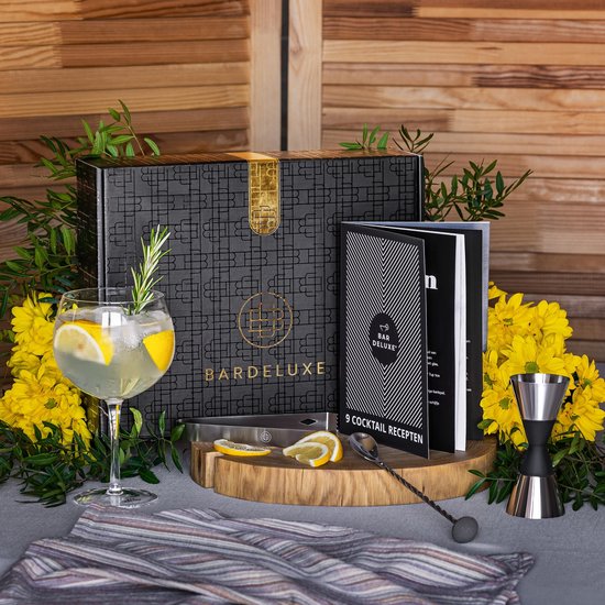 BarDeluxe® Cocktail Shaker Set - 5-Delig Boston Shaker - Cocktail Set met Stamper, Zeef, Barlepel & Receptenboek - Inclusief Luxe Geschenkdoos - Zilver
