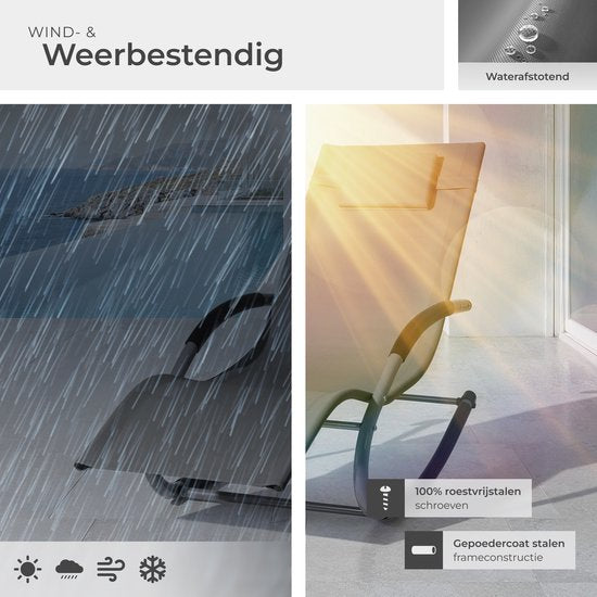 tectake® Ligstoel Taya - Ergonomisch Ligbed voor Tuin, Terras, Balkon - Relaxstoel met Schommelfunctie - Tuinstoel met Comfortabele Armleuningen, Hoofdsteun en Opbergvak - Weerbestendig en Waterafstotend - 120kg Draagkracht - Grijs