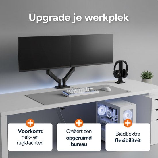Skoov Monitorarm met gasveer - Voor 13-32 Inch - 2 schermen - Beugel - Monitor - Standaard - Houder - Steun - Extra stabiel - Zwart