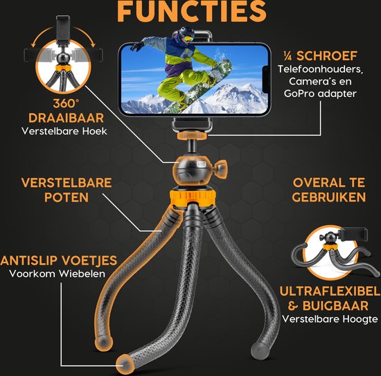 Studio ME Telefoon Statief - 25 cm - Tripod Smartphone - Flexibel - Camera Statief - Zwart - Gorillapod - Telefoonhouder - Incl. Bluetooth Afstandsbediening - Tripod Iphone - Statief Telefoon