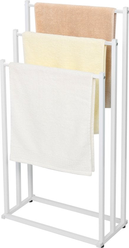 Niceey Handdoekrek - 3 Armen - Handdoekstang - Handdoekenrek Badkamer - Handdoekhouder Vrijstaand - Metaal - Anti-Kras Viltjes - Wit