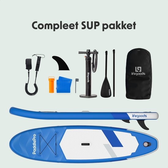 LifeGoods SUP Board Allround Compact - 100 KG Draagkracht - Opblaasbaar - Compleet SUP pakket - Blauw