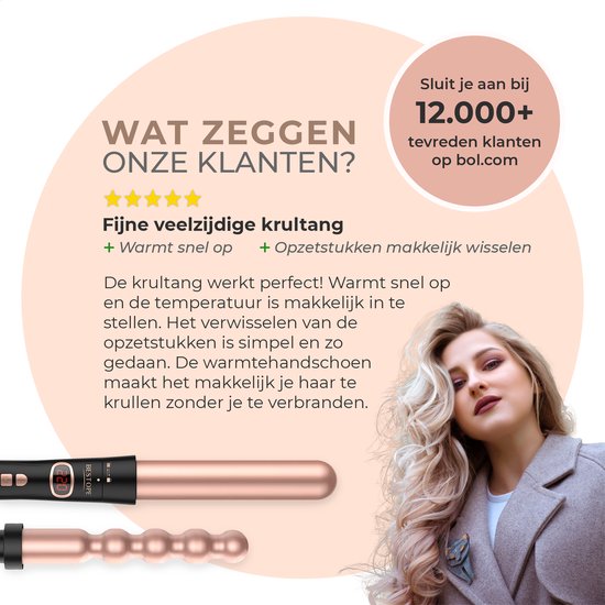 Bestope 6 in 1 Krultang met opzetstukken - Keramische Haarkruller - 13 tot 32mm - Rosé goud