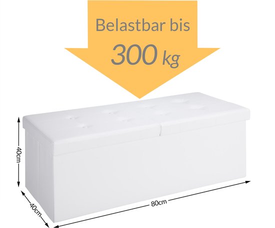 Casaria Zitbank met Opbergruimte - 80x40x40cm 100L Kunstleer – Wit