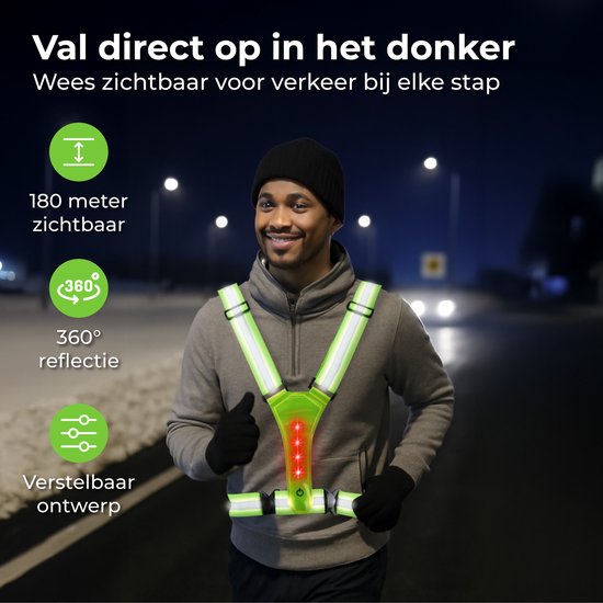 Nuvance Hardloopvest met Verlichting - Reflecterend Hardloopvest - 360 Graden Reflectie - Verstelbaar Running Vest - LED - Groen