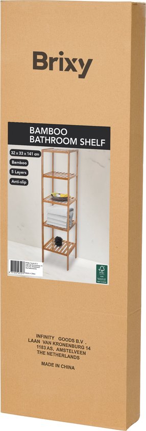 Brixy Badkamerrek - Badkamermeubel - 5-Laags - 141x33x33cm - Badkamer Kast - Bamboe