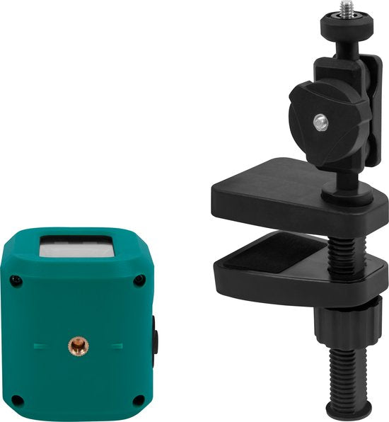 VONROC kruislijnlaser– Groen – 4V accu– 1800mah - Zelfnivellerend – 18 meter bereik – Incl. bevestigingsbeugel, USB-C kabel & opbergtas