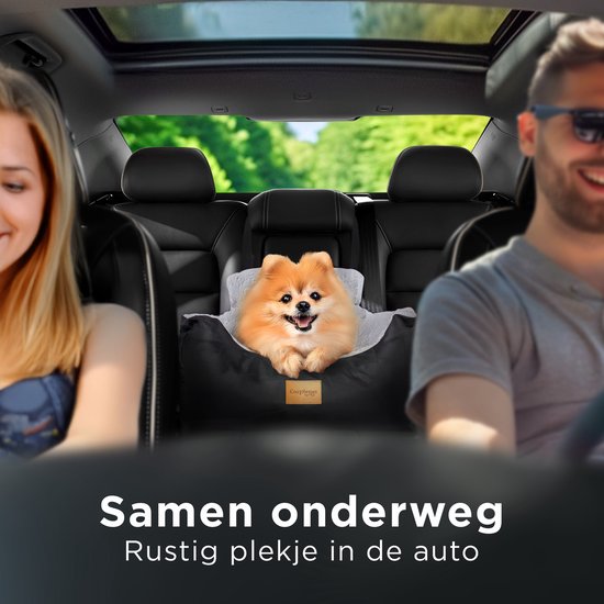 CozySense® Honden Autostoel - Hondenmand Auto met Veiligheidsriem & Opbergvak - Voor Kleine Hond - Voorbank of Achterbank - Zwart/Grijs