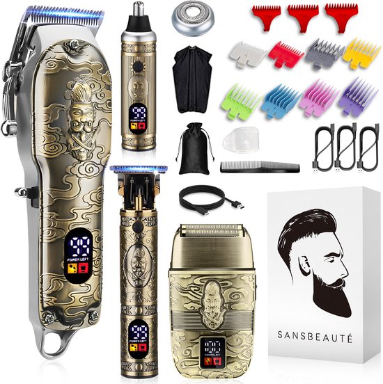 Professionele Draadloze 5-in-1 Tondeuse met Foil Shaver - Sansbeauté - Tondeuse Mannen Hoofdhaar - Cheveux Haar - Haartrimmer - Kapper Haar Machine - Haartondeuse - Trimmer Baard - Barbe Hair Clipper - Kapper Buddha Trimmer - Barber Set - Kappersset