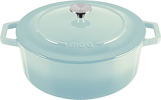 MOA Gietijzeren Braadpan - 7,2L - Voor Alle Warmtebronnen incl. Inductie - Met Deksel - Ø 30cm - Anti-Aanbaklaag - Lichtblauw