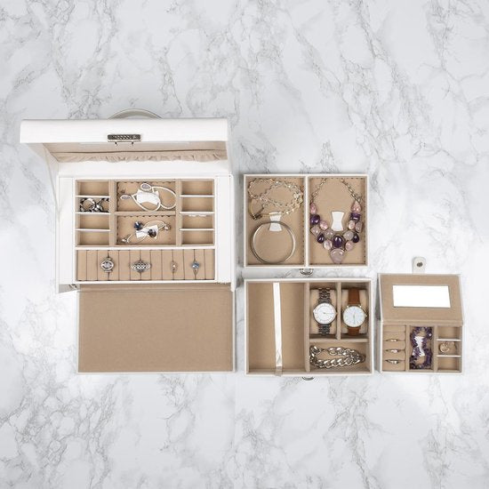 LifeGoods Sieradendoos XL - Juwelendoos - 20 Vakken - Wit/Beige