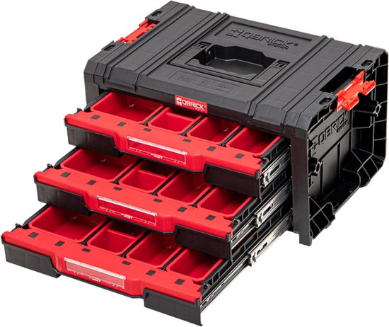 Qbrick System - PRO Drawer 3 Toolbox 2.0 Expert - 450 x 310 x 244 mm - Zwart PP Kunststof - Modulaire Gereedschapskist met 3 Laden - Ultieme Werkplaatsorganisatie