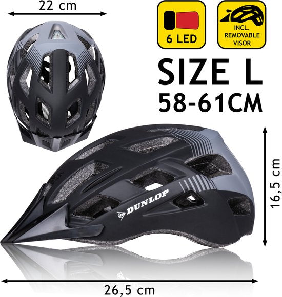 Dunlop Mountainbike Helm - Maat L - Verstelbaar 58-61cm - LED Verlichting - Zwart