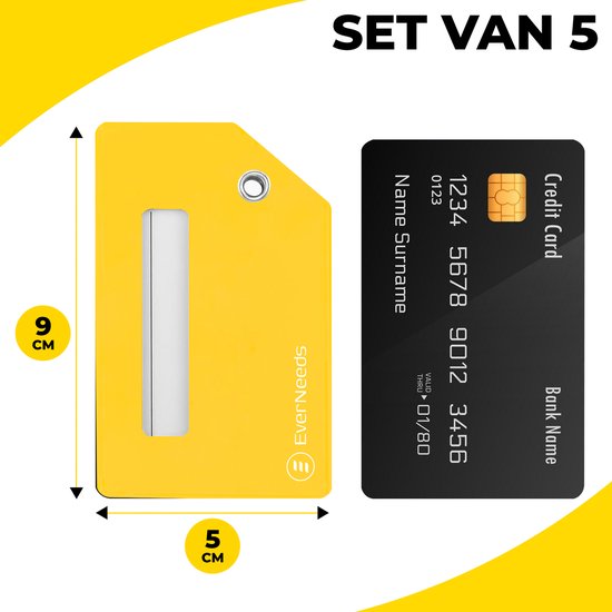 EverNeeds Siliconen Bagagelabels 5 Stuks – Geel – Kofferlabels 7.5×11.5 cm – Reisaccessoires Set