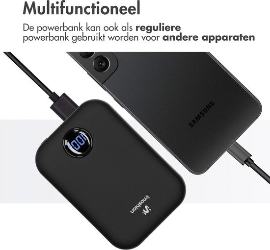 imoshion Powerbank 10000 mAh - Geschikt voor MagSafe - Snellader 22.5W - LED indicator - USB C & USB A - Draadloze Powerbank Geschikt voor iPhone 12/13/14/15/16 - Zwart