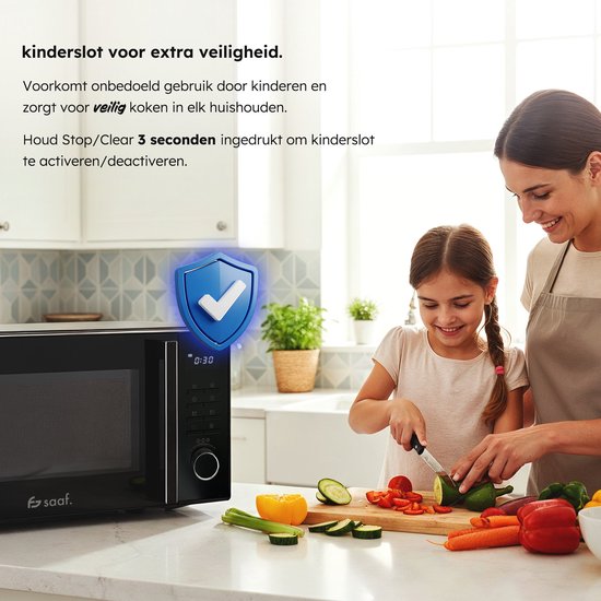 Combi Magnetron – 25L – Combimagnetron Vrijstaand – Grill en Hetelucht Functie – 10 kookprogramma's – Digitale Timer en Kinderslot – 900W – Zwart – Saaf