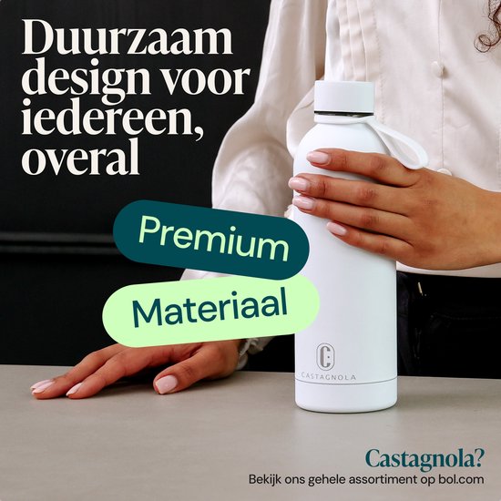 Castagnola Waterfles - RVS Drinkfles 500 ML - Stalen Thermosfles - Drinkflessen voor Volwassenen - Dubbelwandig - Wit