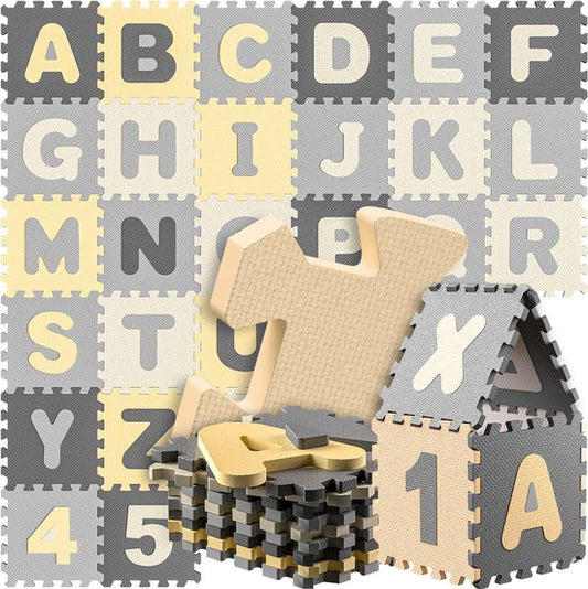 Spielwerk XXL Puzzelmat - Schuim 86 Delen Cijfers Letters - Grijs