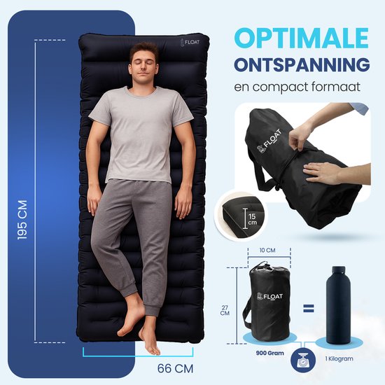 FLOAT Nomadic - 1 Persoons slaapmatje met voetpomp en kliksysteem - Stevig en licht Luchtbed voor de camping - 195x66x12 cm luchtmatras - Zelfopblazende slaapmat - Zwart