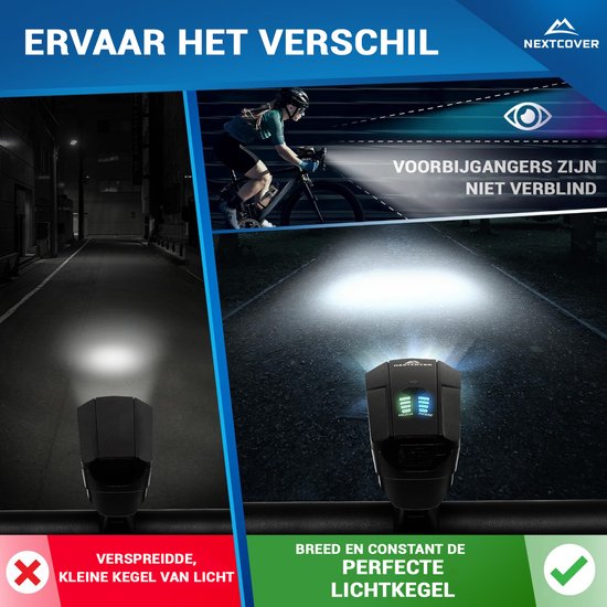 NEXTCOVER® Fietslampjes LED Set 80 Lux Basic - Wit en Rood met "LightSense" sensor schakelaar inbouw en 11u batterijduur - USB oplaadbaar & waterdicht - StVZO (Duitsland) goedgekeurd- LED fietslicht voor fietslamp & fietsachterlicht, fietsverlichting