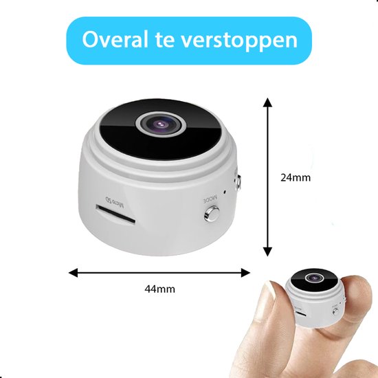 Tech Essentials Mini Verborgen Spy Camera - 1080P - Met WiFi APP - Micro Geheime Beveiligingscamera - Binnenhuis - Spionage - afluisterapparatuur - Wit