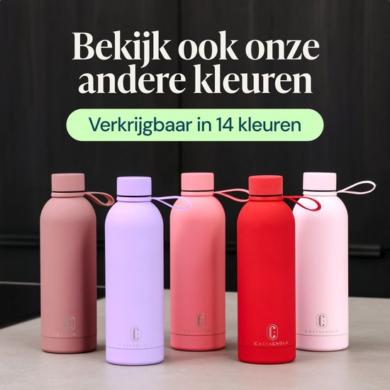 Castagnola Waterfles - RVS Drinkfles 500 ML - Stalen Thermosfles - Drinkflessen voor Volwassenen - Dubbelwandig - Lichtroze