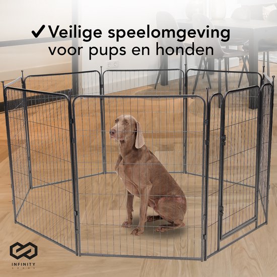 Infinity Goods Hondenren - Puppyren - 8 Panelen - 100 x 80 CM - Opvouwbaar - Met Deur - Staal - Zwart