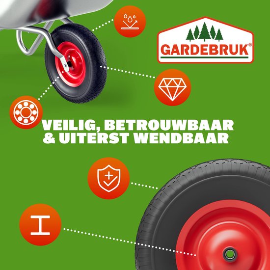 Gardebruk Kruiwagenwiel - Massief Rubber 200kg - 4.80/4.00-8 Ø 390 mm
