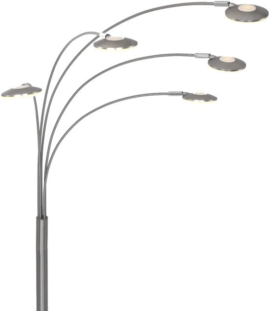 Vloerlamp Synna 1327ST – Draaibaar, dimbare LED booglamp van staal en glas, Modern design, Mexlite, met 5 lichtbronnen (4.5W) en snoer van 235 cm