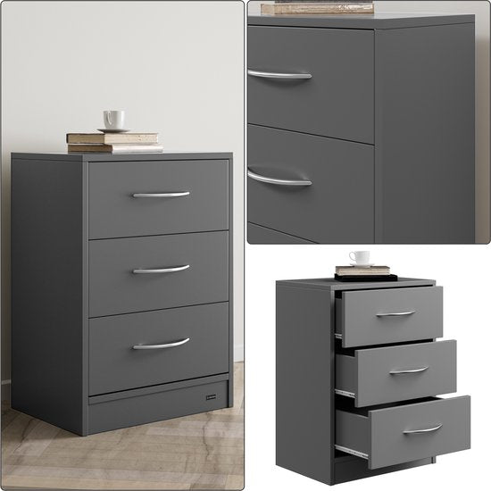 Casaria Nachtkastje Eloise – 3 Laden 54x39x28cm – Antraciet