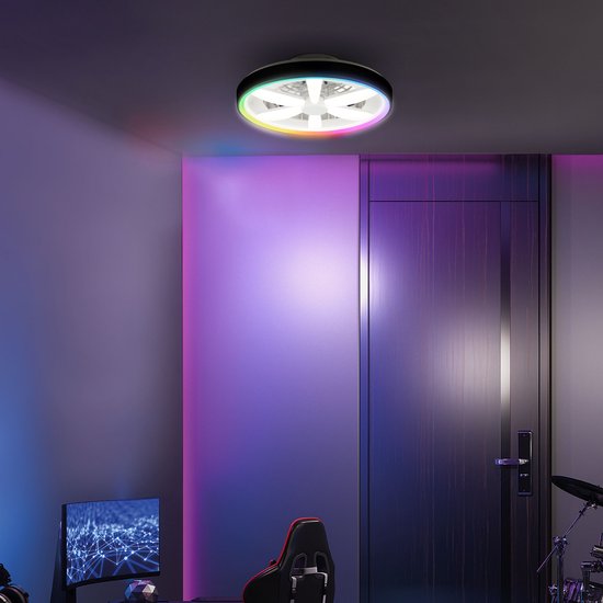 Brilliant Gaiano - Plafondventilator - Met verlichting - Ø 48 cm - LED 48W - Wit en RGB kleuren - Dimbaar - Timer - CCT - Zwart - Zeer stil