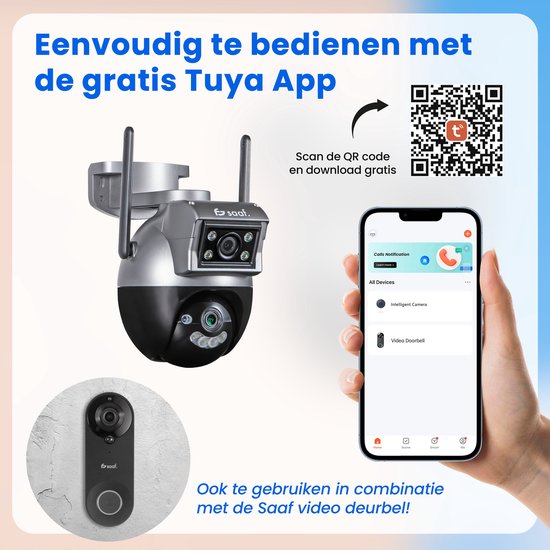 Beveiligingscamera Buiten - met Wifi, 64GB Opslag, Nachtzicht - Beveiligingscamera Binnen - Zwart - van Saaf