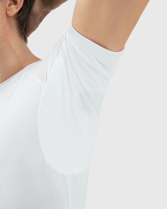 Anti Zweet Shirt - Fibershirts® - Ingenaaide Okselpads- Ondershirt - Wit - Ronde Hals - Heren - Maat L