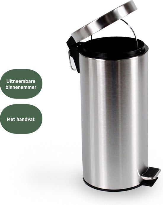 BRASQ Pedaalemmer 30 Liter - RVS - PB130 - Prullenbak met uitneembare Pedaalemmer - Prullenbak - Vuilnisbak - Vuilbak - Afvalbak