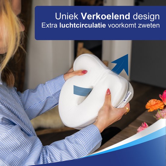 Sleeptight Orthopedisch Kniekussen voor in Bed Zijslapers - Zijslaapkussen - Beenkussen Traagschuim - Ergonomisch Zijslaper Kussen - Met Band - 25cm