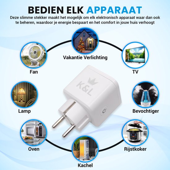 K&L Slimme Stekker - Smart Plug - Incl. Energiemeter & Tijdschakelaar