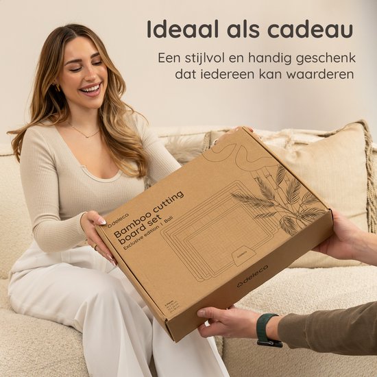 Deleca 3-delige Snijplankenset Bali met Houder - Snijplanken (40x30 | 33x24 | 26x18 cm) - Voor Japandi Keuken - Serveerplank, Kaasplank, Borrelplank, Snijplank en Tapasplank - Gecarboniseerd FSC Bamboe
