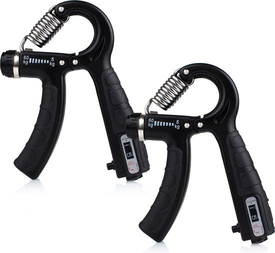 Verstelbare Handtrainer - Set van 2 - 5 tot 60 KG - Vingertrainer - Handknijper - Grip Trainer - Zwart
