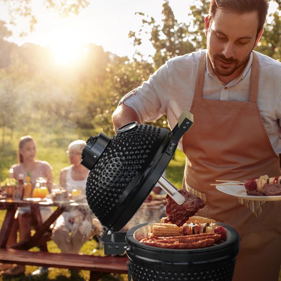 KitchenBrothers Kamado BBQ - Houtskool - 13inch - PFAS-vrij - Ø27cm - Zwart