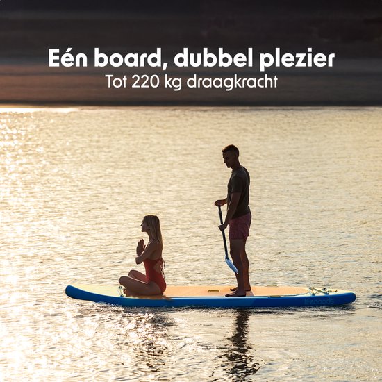 LifeGoods SUP Board Tandem - 2 Personen - 220 KG Draagkracht - 381 x 86 cm - Opblaasbaar - Compleet Sup pakket - Sky Blue