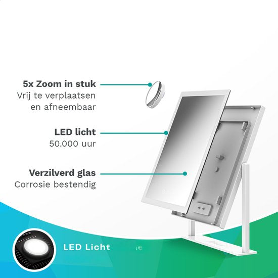 Mirlux Make Up Hollywood Spiegel met Verlichting (44x30cm) - Visagie - Dimbaar LED Lampen Licht - Wit