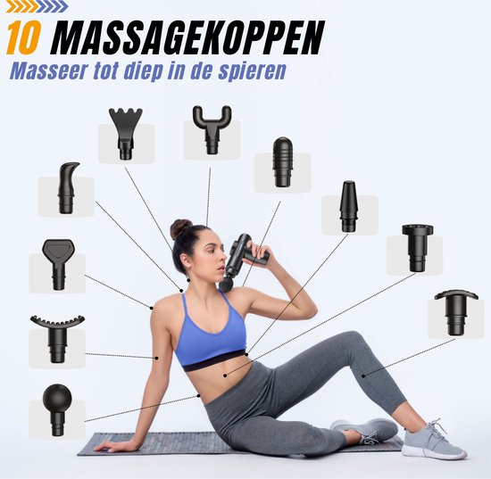 Squago Massage Gun professioneel - 32 standen - 10 opzetstukken - Compact massage apparaat - Massage Pistool - Massagegun