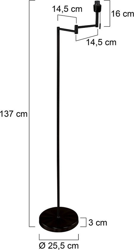 Vloerlamp Bella 3407ZW - Zwart met zwenkarm, uitklapbaar en trekschakelaar - Mexlite - Tijdloos design van kunststof, metaal en elektronica, hoogte 135 cm, reikwijdte 45 cm