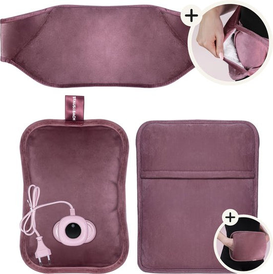 STAUS&BACH Bellune - Elektrische kruik met hoes - Warmwaterkruik met 3 warmtestanden (50°C tot 65°C) - 2 tot 10 uur Warm - Warmtekruik voor baby - Buikverwarmer, nekverwarmer en rugverwarmer - Menstruatie warmteband - Bordeaux rood
