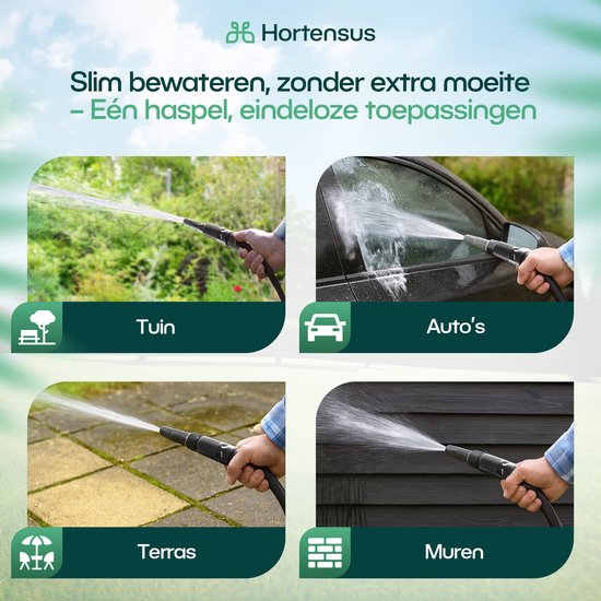 Hortensus Tuinslang Haspel 15m – Wandslangbox Automatisch – Tuinslanghaspel met Muurbevestiging – Knikvrije Tuinslang – Compacte Wandslanghouder voor Elke Tuin