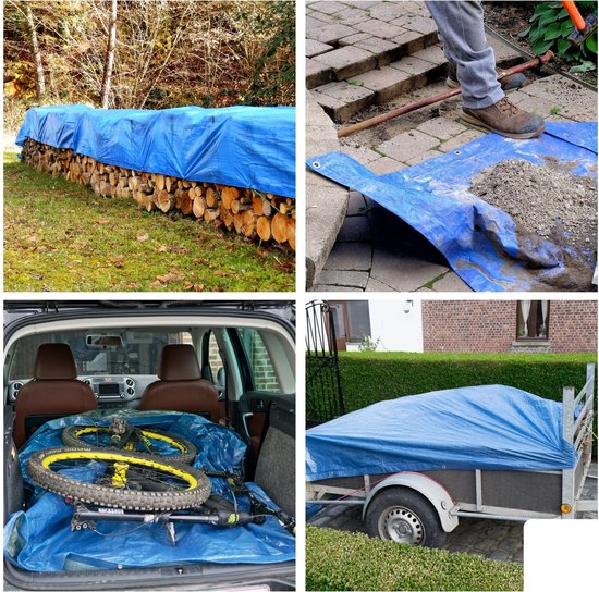 Perel Dekzeil, 12 ringen, versterkte hoeken, rechthoekig, blauw/groen, 70 g/m², 2 x 4 m