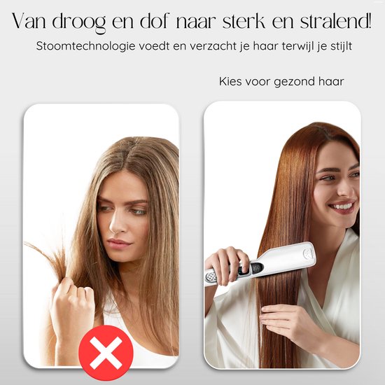 Sansbeauté® Stoomstijltang - Stoom Stijltang - Brede Platen - Professionele Stijltang – stoomstijltangs - Wit