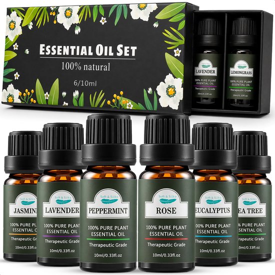 Soft & Silky - Etherische Olie - 6 stuks - 100% natuurlijk - Geschikt voor huid - Diffuser - Voetenbad - Sauna - Essentiële - Geur - olie - Oliën