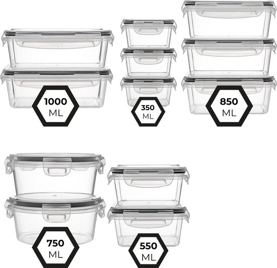 Stosh Vershoudbakjes - Meal Prep Bakjes - Diepvriesbakjes - Voedselcontainer - 12 stuks - Plastic - BPA vrij
